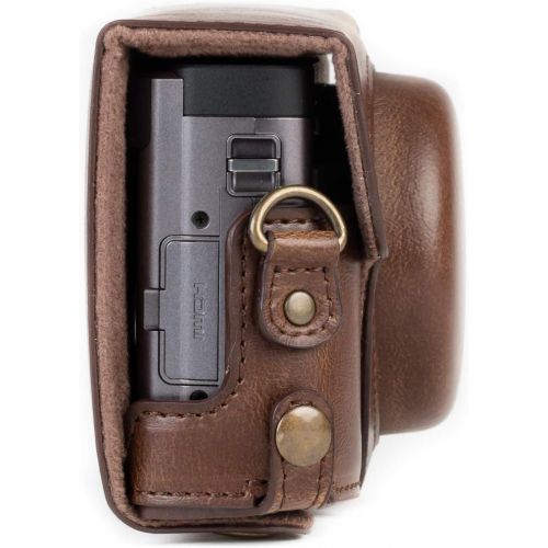  MegaGear MG1259 Ever Ready Leather Camera Case compatible with Panasonic Lumix DC-ZS80, DC-ZS70, DC-TZ95, DC-TZ90 - Dark Brown