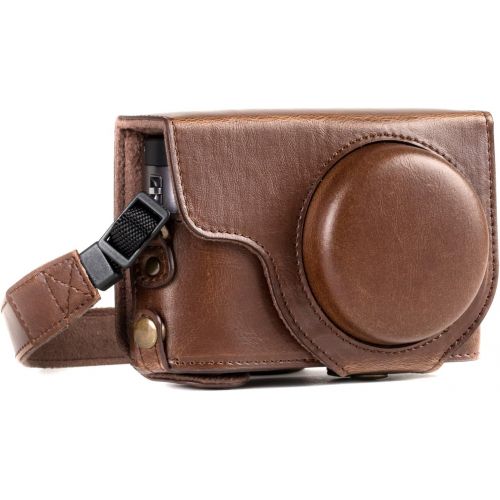  MegaGear MG1259 Ever Ready Leather Camera Case compatible with Panasonic Lumix DC-ZS80, DC-ZS70, DC-TZ95, DC-TZ90 - Dark Brown