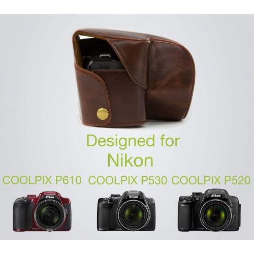  MegaGear Ever Ready Protective Dark Brown Leather Camera Case, Bag for Nikon COOLPIX P520, Nikon COOLPIX P530, Nikon COOLPIX P610 Digital Camera