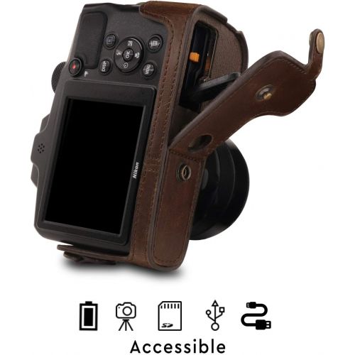  MegaGear Ever Ready Leather Camera Case Compatible with Nikon Coolpix B600