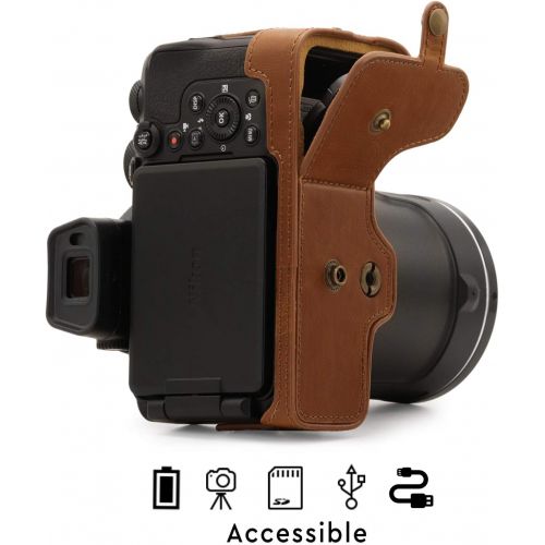  MegaGear Ever Ready Leather Camera Case Compatible with Nikon Coolpix P950