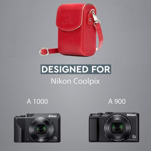  MegaGear Leather Camera Case with Strap Compatible with Nikon Coolpix A1000, A900