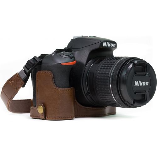  MegaGear Nikon D5600, D5500 Ever Ready Leather Camera Half Case and Strap, with Battery Access - Dark Brown - MG1171