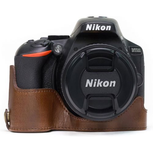  MegaGear Nikon D5600, D5500 Ever Ready Leather Camera Half Case and Strap, with Battery Access - Dark Brown - MG1171