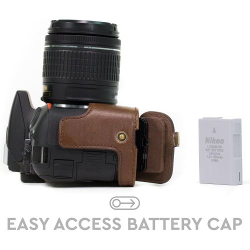  MegaGear Nikon D5600, D5500 Ever Ready Leather Camera Half Case and Strap, with Battery Access - Dark Brown - MG1171