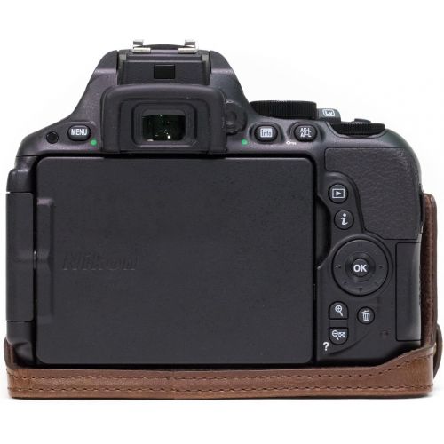  MegaGear Nikon D5600, D5500 Ever Ready Leather Camera Half Case and Strap, with Battery Access - Dark Brown - MG1171