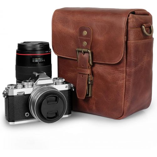  MegaGear Torres Mini Genuine Leather Camera Messenger Bag for Mirrorless, Instant and DSLR Cameras