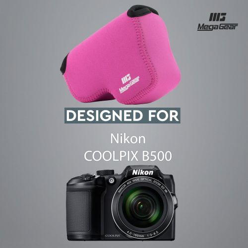  MegaGear Ultra Light Neoprene Camera Case Bag with Carabiner for Nikon COOLPIX B500 Digital Camera (Hot Pink)