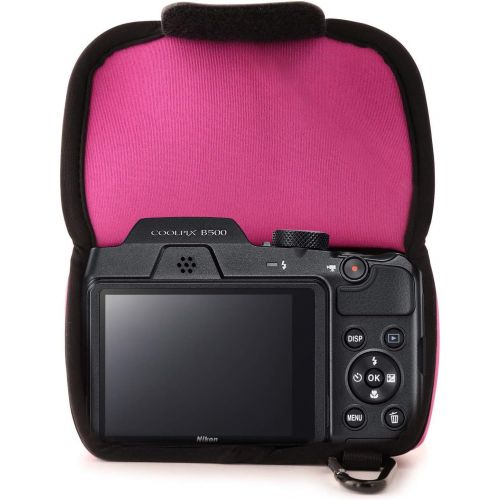  MegaGear Ultra Light Neoprene Camera Case Bag with Carabiner for Nikon COOLPIX B500 Digital Camera (Hot Pink)