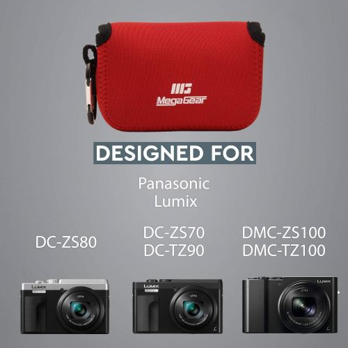  MegaGear Ultra Light Neoprene Camera Case Bag with Carabiner for Panasonic Lumix DC-ZS80, DC-ZS70, DMC-ZS100, DC-TZ95, DC-TZ90, DMC-TZ100 (Red)