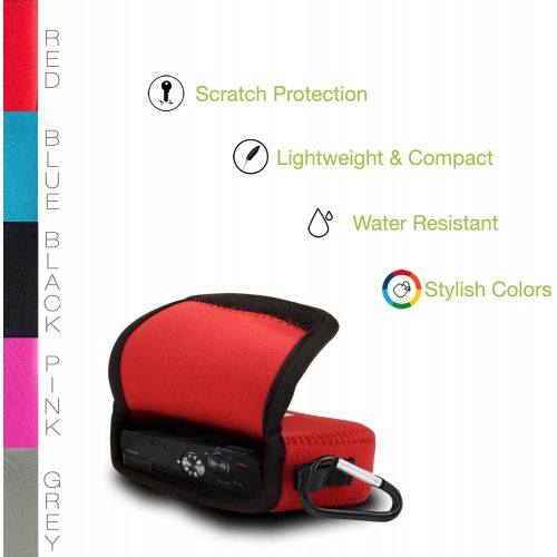  MegaGear Ultra Light Neoprene Camera Case Bag with Carabiner for Panasonic Lumix DC-ZS80, DC-ZS70, DMC-ZS100, DC-TZ95, DC-TZ90, DMC-TZ100 (Red)