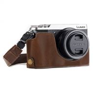 MegaGear Ever Ready Leather Camera Half Case Compatible with Panasonic Lumix DMC-GX85, GX80 - Dark Brown