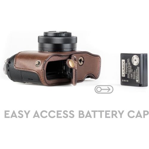  MegaGear Ever Ready Leather Camera Half Case Compatible with Panasonic Lumix DMC-GX85, GX80 - Dark Brown