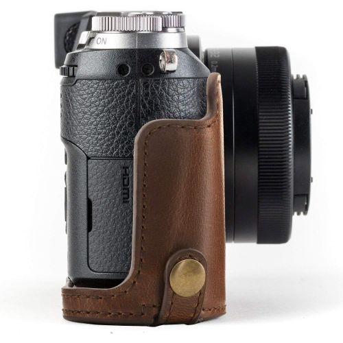  MegaGear Ever Ready Leather Camera Half Case Compatible with Panasonic Lumix DMC-GX85, GX80 - Dark Brown