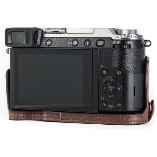  MegaGear Ever Ready Leather Camera Half Case Compatible with Panasonic Lumix DMC-GX85, GX80 - Dark Brown