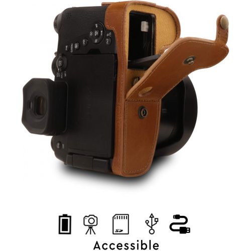  MegaGear Ever Ready Leather Camera Case Compatible with Leica V-Lux 5, Panasonic Lumix DC-FZ1000 II