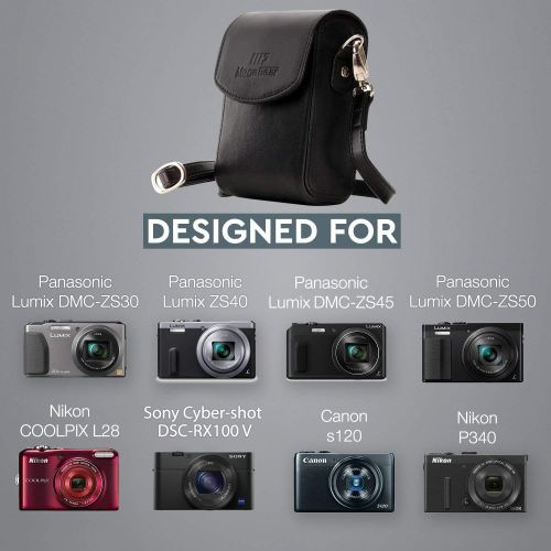  MegaGear Protective Black Leather Camera Case, Bag for for DSC-RX100 V, Panasonic Lumix DMC-ZS45, DMC-ZS50, Nikon Coolpix P340 Fix Lens, Canon PowerShot S120, Nikon Coolpix L28, DM