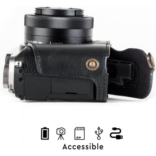  MegaGear Panasonic Lumix DMC-GX85, DMC-GX80 (12-32mm) Ever Ready Leather Camera Case and Strap, with Battery Access - Black - MG1300