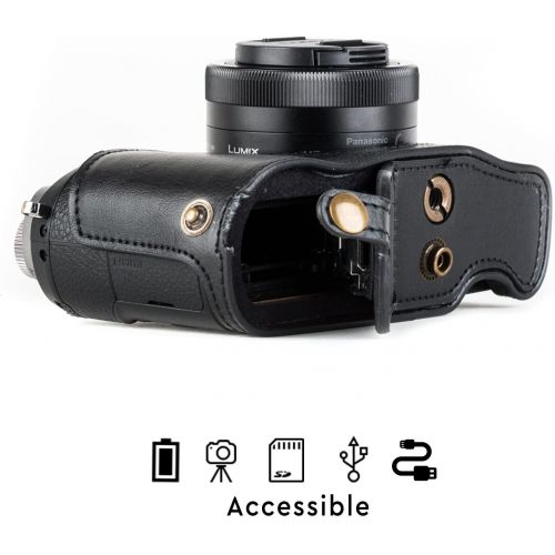  MegaGear Panasonic Lumix DMC-GX85, DMC-GX80 (12-32mm) Ever Ready Leather Camera Case and Strap, with Battery Access - Black - MG1300