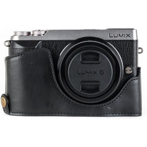  MegaGear Panasonic Lumix DMC-GX85, DMC-GX80 (12-32mm) Ever Ready Leather Camera Case and Strap, with Battery Access - Black - MG1300