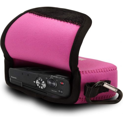  MegaGear Ultra Light Neoprene Camera Case Bag with Carabiner for Panasonic Lumix DC-ZS80, DC-ZS70, DMC-ZS100, DC-TZ95, DC-TZ90, DMC-TZ100 (Hot Pink)