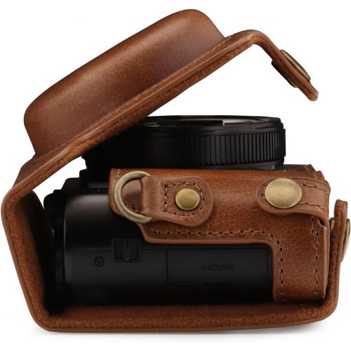  MegaGear Ever Ready Genuine Leather Camera Case Compatible with Panasonic Lumix DMC-ZS100, DC-ZS200