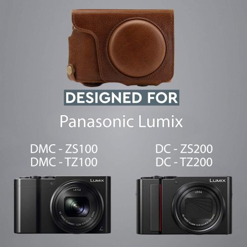  MegaGear Ever Ready Genuine Leather Camera Case Compatible with Panasonic Lumix DMC-ZS100, DC-ZS200