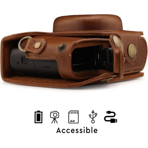  MegaGear Ever Ready Genuine Leather Camera Case Compatible with Panasonic Lumix DMC-ZS100, DC-ZS200