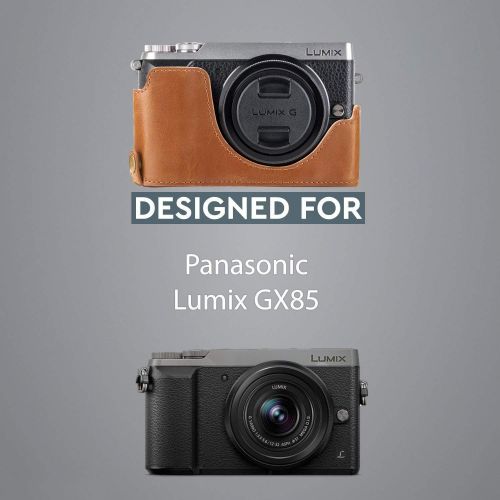 MegaGear Ever Ready Leather Camera Half Case Compatible with Panasonic Lumix DMC-GX85, GX80 - Light Brown
