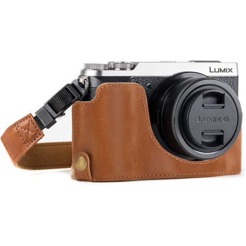  MegaGear Ever Ready Leather Camera Half Case Compatible with Panasonic Lumix DMC-GX85, GX80 - Light Brown