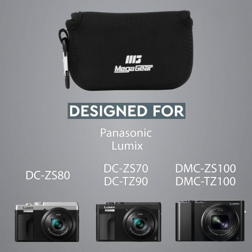  MegaGear Ultra Light Neoprene Camera Case Bag with Carabiner for Panasonic Lumix DC-ZS80, DC-ZS70, DMC-ZS100, DC-TZ95, DC-TZ90, DMC-TZ100 (Black)