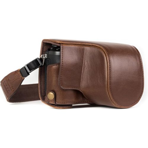  MegaGear Panasonic Lumix DMC-GX85, DMC-GX80 (12-32mm) Ever Ready Leather Camera Case and Strap, with Battery Access - Dark Brown - MG1301