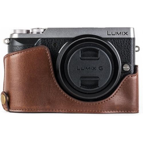  MegaGear Panasonic Lumix DMC-GX85, DMC-GX80 (12-32mm) Ever Ready Leather Camera Case and Strap, with Battery Access - Dark Brown - MG1301