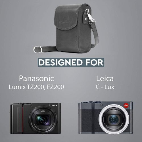  MegaGear Panasonic Lumix DC-ZS200, TZ200, Leica C-Lux Leather Camera Case with Strap - Gray