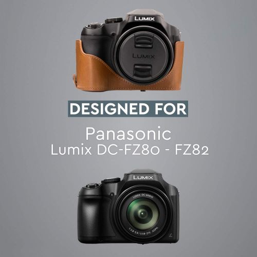  MegaGear Panasonic Lumix DC-FZ80, FZ82 Ever Ready Leather Camera Case and Strap, with Battery Access - Light Brown - MG1225