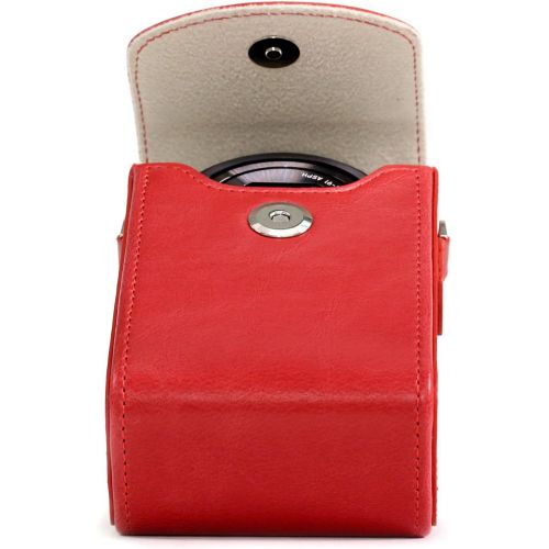  MegaGear Leather Camera Case with Strap compatible with Panasonic Lumix DC-ZS80, DC-ZS70, DMC-LX10, DMC-ZS60, DMC-ZS100, Red