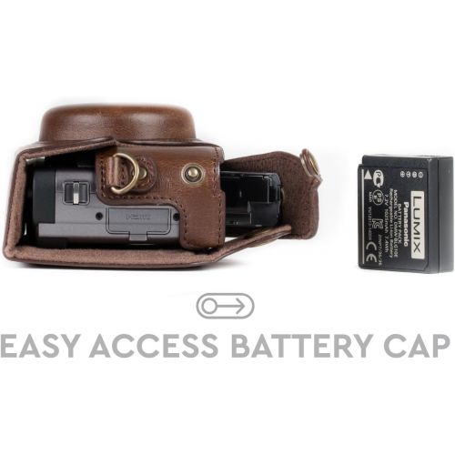  MegaGear MG1259 Ever Ready Leather Camera Case compatible with Panasonic Lumix DC-ZS80, DC-ZS70, DC-TZ95, DC-TZ90 - Dark Brown