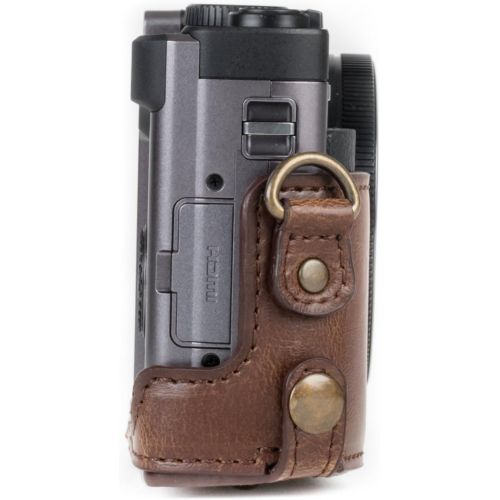  MegaGear MG1259 Ever Ready Leather Camera Case compatible with Panasonic Lumix DC-ZS80, DC-ZS70, DC-TZ95, DC-TZ90 - Dark Brown