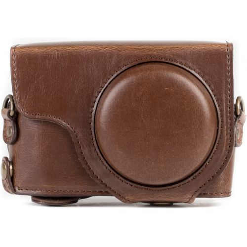  MegaGear MG1259 Ever Ready Leather Camera Case compatible with Panasonic Lumix DC-ZS80, DC-ZS70, DC-TZ95, DC-TZ90 - Dark Brown