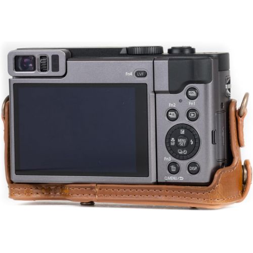  MegaGear MG1260 Ever Ready Leather Camera Case compatible with Panasonic Lumix DC-ZS80, DC-ZS70, DC-TZ95, DC-TZ90 - Light Brown