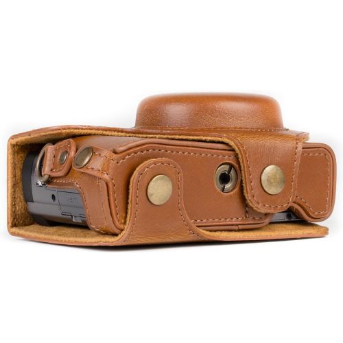  MegaGear MG1260 Ever Ready Leather Camera Case compatible with Panasonic Lumix DC-ZS80, DC-ZS70, DC-TZ95, DC-TZ90 - Light Brown