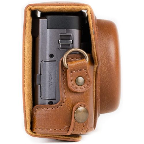  MegaGear MG1260 Ever Ready Leather Camera Case compatible with Panasonic Lumix DC-ZS80, DC-ZS70, DC-TZ95, DC-TZ90 - Light Brown