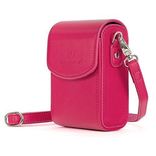  MegaGear Leather Camera Case with Strap compatible with Panasonic Lumix DC-ZS80, DC-ZS70, DMC-LX10, DMC-ZS60, DMC-ZS100, Hot Pink MG1254