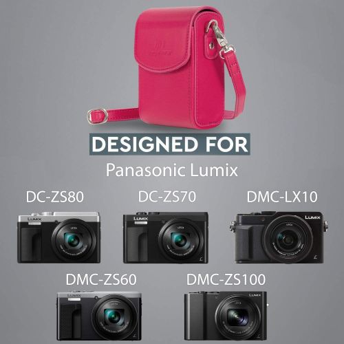  MegaGear Leather Camera Case with Strap compatible with Panasonic Lumix DC-ZS80, DC-ZS70, DMC-LX10, DMC-ZS60, DMC-ZS100, Hot Pink MG1254