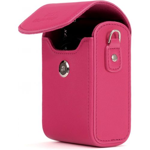  MegaGear Leather Camera Case with Strap compatible with Panasonic Lumix DC-ZS80, DC-ZS70, DMC-LX10, DMC-ZS60, DMC-ZS100, Hot Pink MG1254