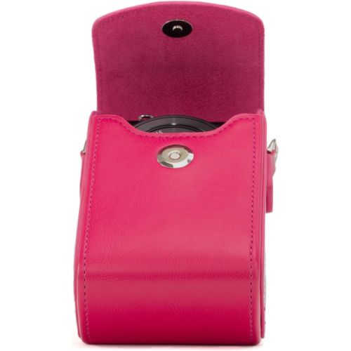  MegaGear Leather Camera Case with Strap compatible with Panasonic Lumix DC-ZS80, DC-ZS70, DMC-LX10, DMC-ZS60, DMC-ZS100, Hot Pink MG1254