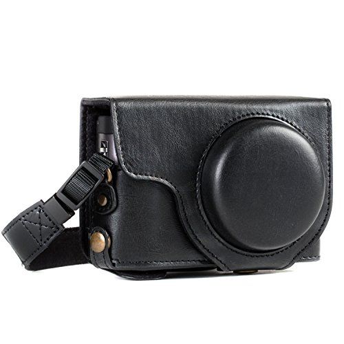  MegaGear MG1258 Ever Ready Leather Camera Case compatible with Panasonic Lumix DC-ZS80, DC-ZS70, DC-TZ95, DC-TZ90 - Black