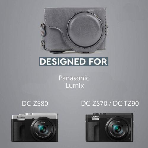  MegaGear MG1261 Ever Ready Leather Camera Case compatible with Panasonic Lumix DC-ZS80, DC-ZS70, DC-TZ95, DC-TZ90 - Gray