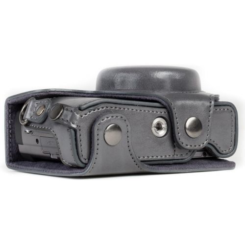  MegaGear MG1261 Ever Ready Leather Camera Case compatible with Panasonic Lumix DC-ZS80, DC-ZS70, DC-TZ95, DC-TZ90 - Gray