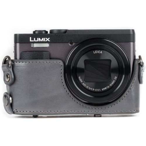  MegaGear MG1261 Ever Ready Leather Camera Case compatible with Panasonic Lumix DC-ZS80, DC-ZS70, DC-TZ95, DC-TZ90 - Gray
